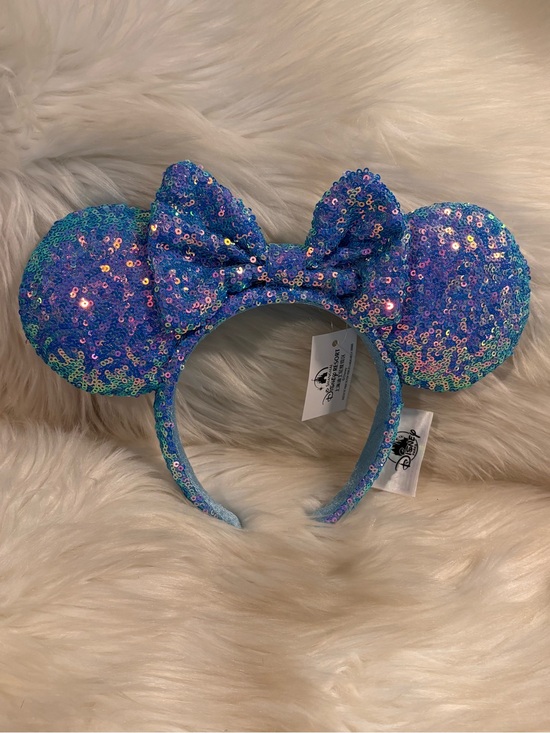 Shanghai Disney Parks Minnie Ears Sequin Bow Blue Iridescent Sparkly Headband main image 7